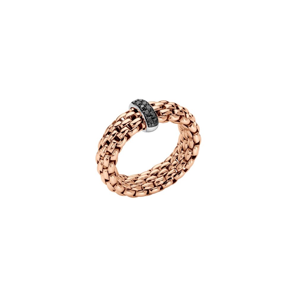 Fope Vendome Collection Flex It Ring in Rose and White Gold with Black Diamond Pave