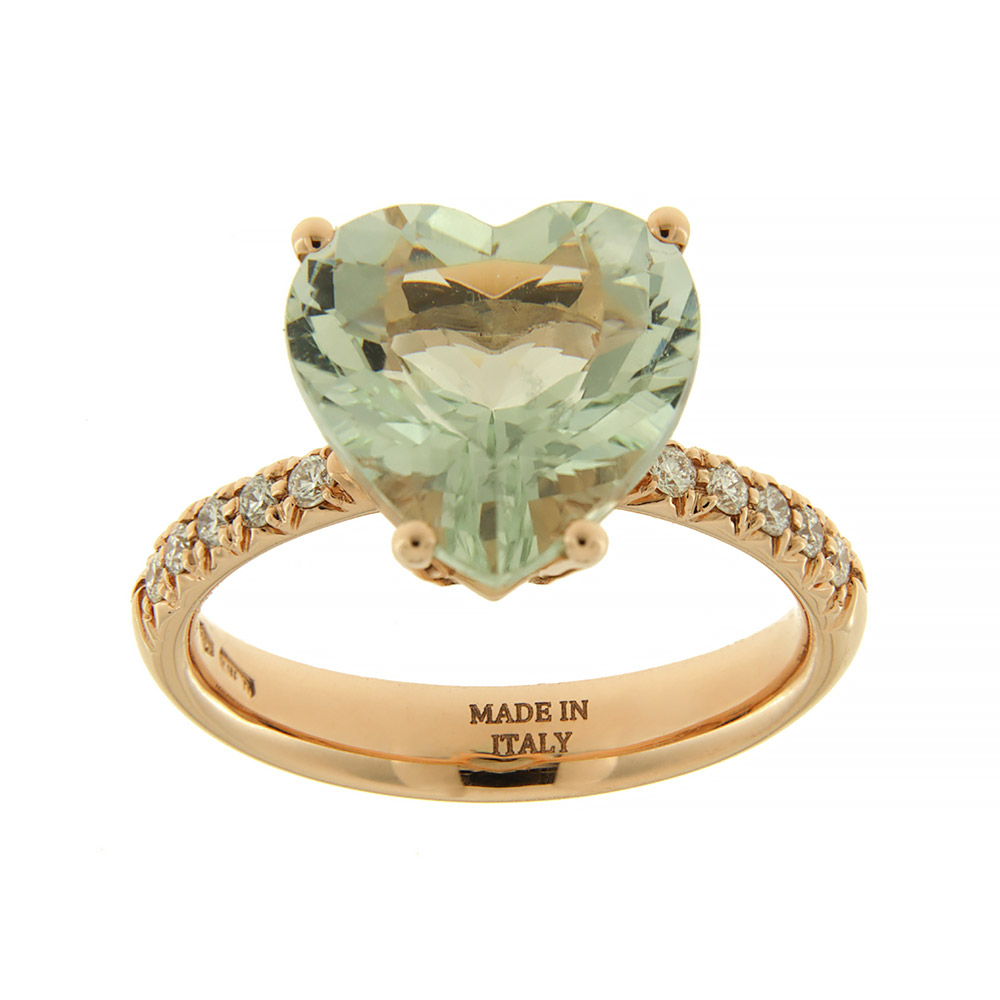 Fabio Ferro Heart Prasiolite Ring in Rose Gold and Diamonds