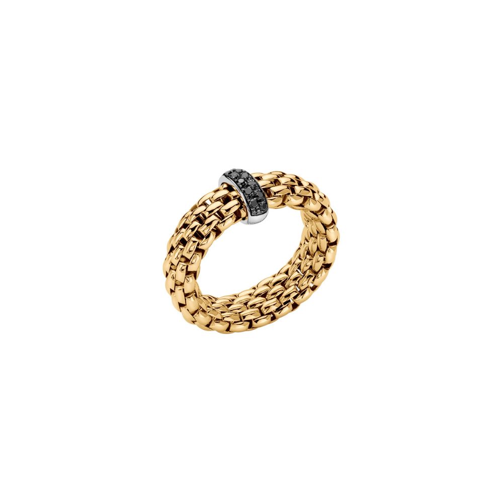 Fope Vendome Collection Flex It Ring in Yellow Gold with Black Diamond Pave