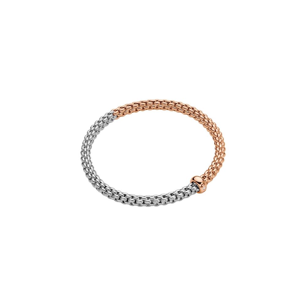 Fope Solo Flex It Collection Bracelet in White and Rose Gold with Diamond