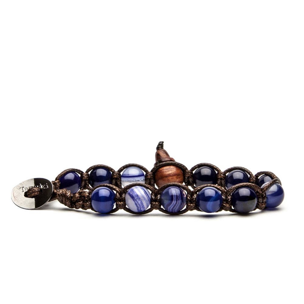 Tibetan Tamashii Bracelet with Dark Blue Striated Agate