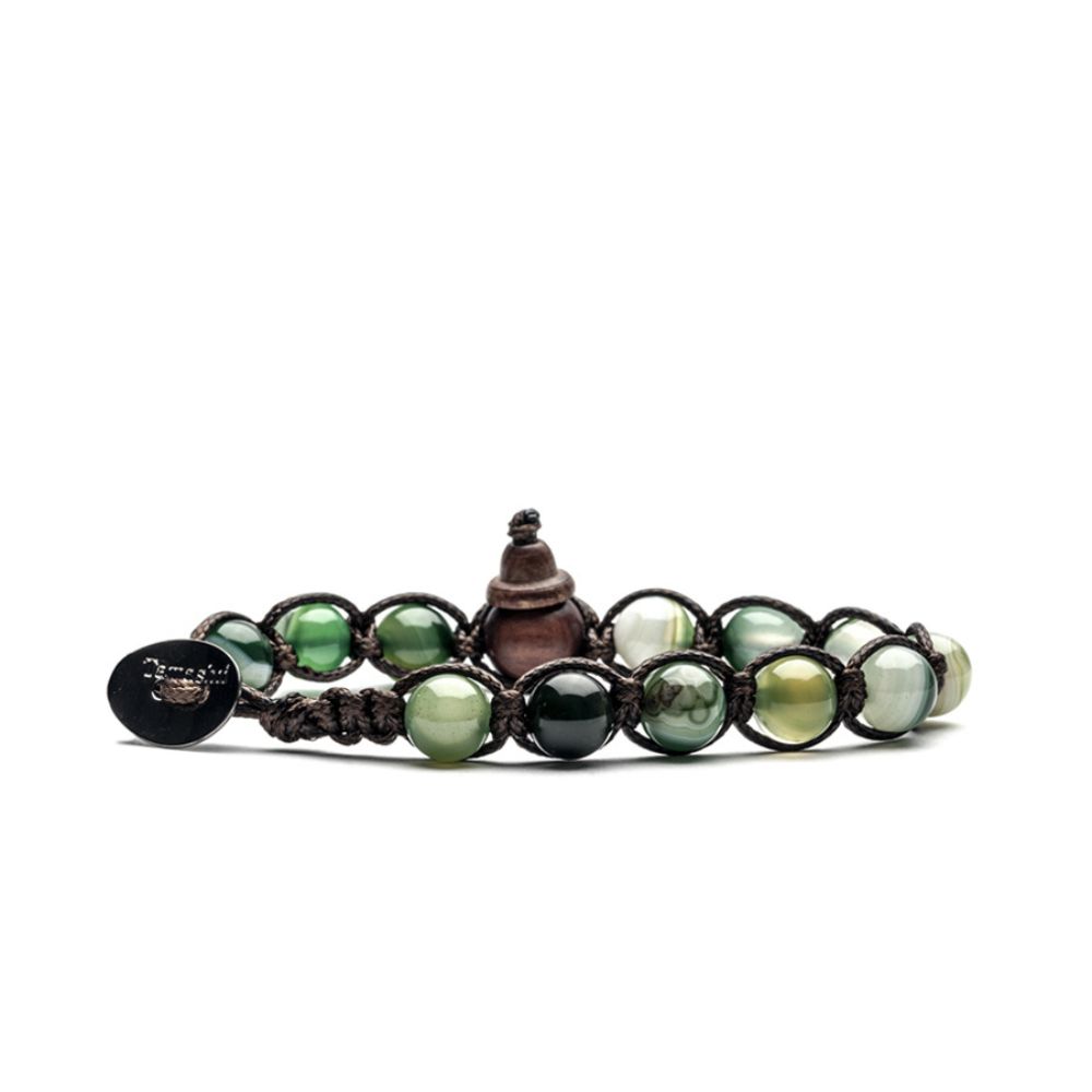 Tibetan Tamashii Bracelet with Striated Green Forest Agate