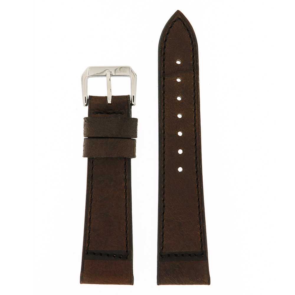 Black Rolled Leather Strap with Stitching