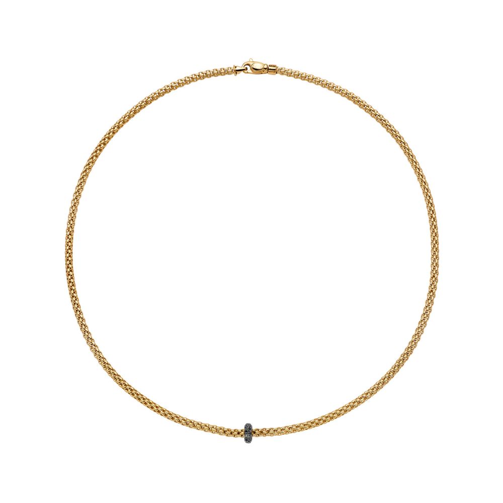 Fope Prima Collection Yellow Gold Necklace with Black Diamond Pave