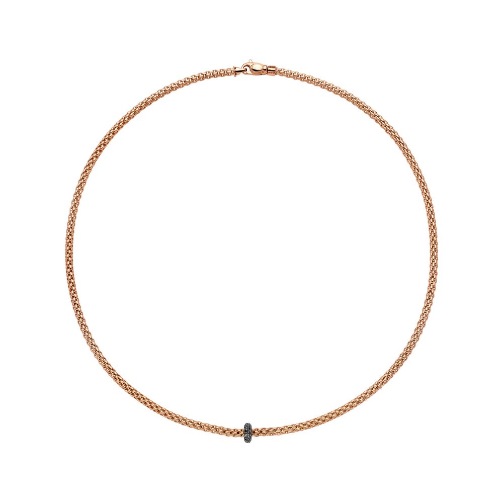 Fope Prima Collection Rose Gold Necklace with Black Diamond Pave