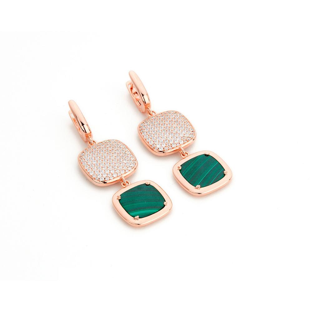 Madi Safari Collection Earrings with Malachite and White Zircons