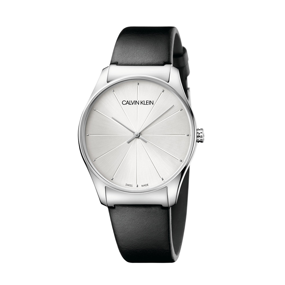 Calvin Klein Men's Watch New Classic MM Collection. 38 with Silver Dial and Black Leather Strap